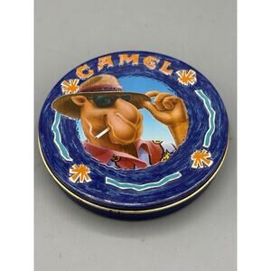 Vintage 1994 Joe Camel Metal Coaster Set 4 Cork Back Coasters w Tin Case